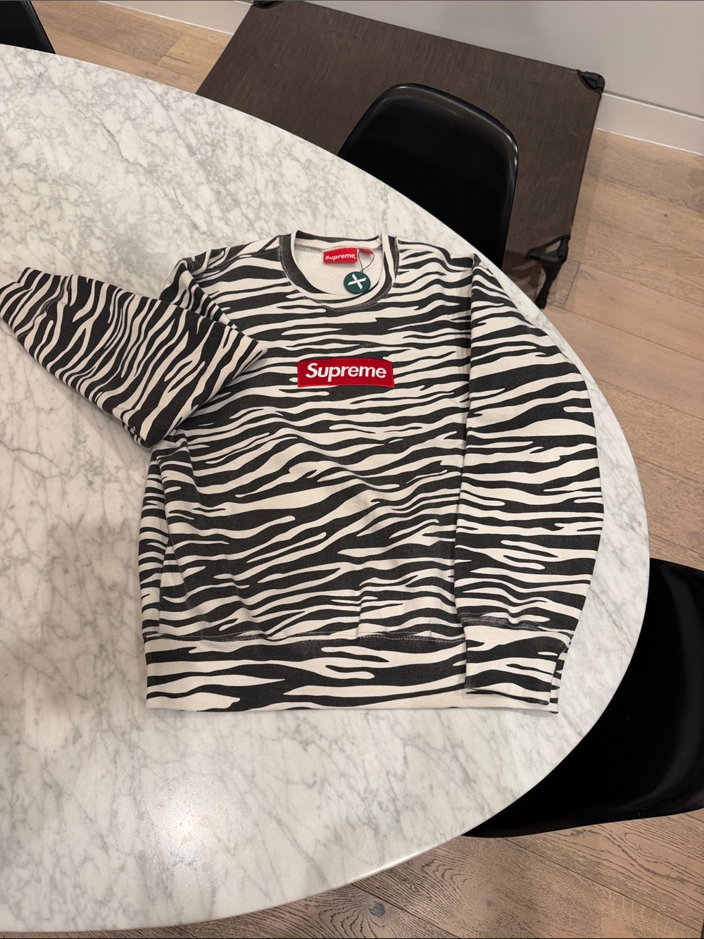 Supreme Black & White Zebra Logo Crewneck Sweatshirt